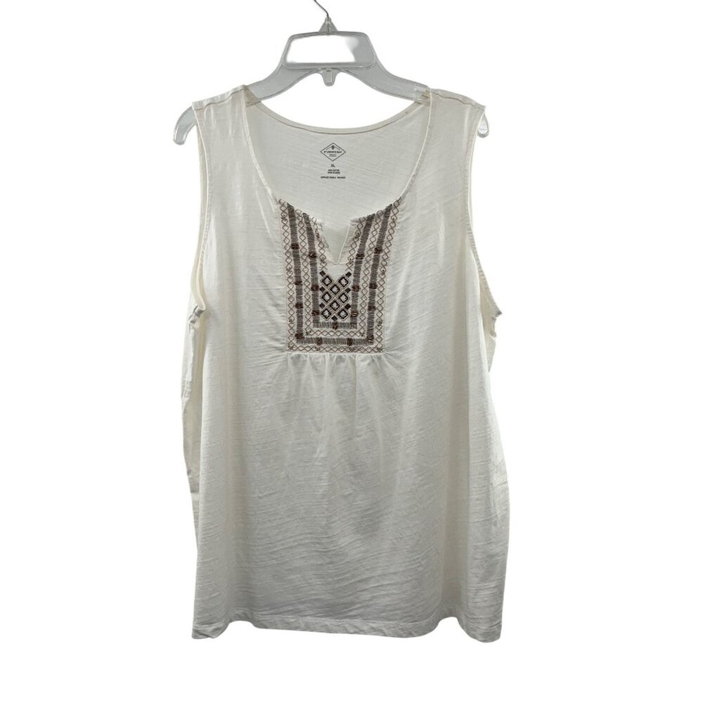 St Johns Bay Blouse Womens XL Used Sleeveless Embroidery Beads